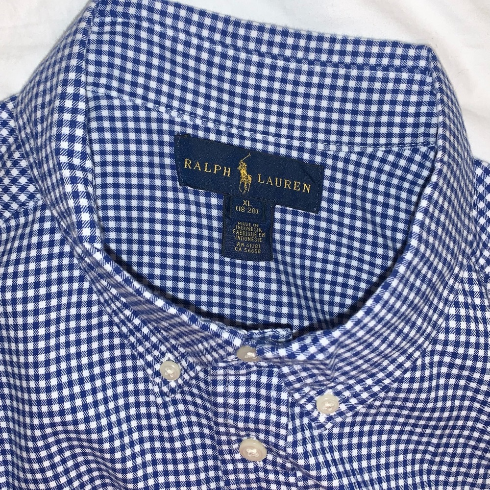 POLO by Ralph Lauren blue check dress shirt BOYS SIZE 18 20 18/20 - Picture 10 of 12